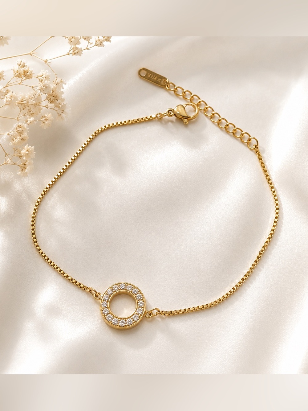Gold Plated Circle Pave Pendant Bracelet -